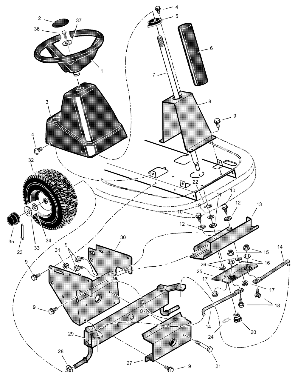 Steering Diagram and Parts List for 309005X10A 2001 Briggs and Stratton Lawn Tractor